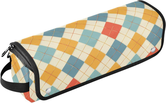 Borsa da viaggio per strumenti per capelli a scacchiera colorata con tappetino in ferro portatile organizer per strumenti per lo styling dei capelli per utensili caldi e accessori per la cura dei