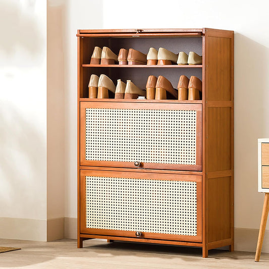 Elegante scarpiera in bambù - Organizer Traspirante con Ante per corridoi e camere da Letto, Mobile salvaspazio, Soluzione Perfetta per riporre Gli Oggetti all'Ingresso