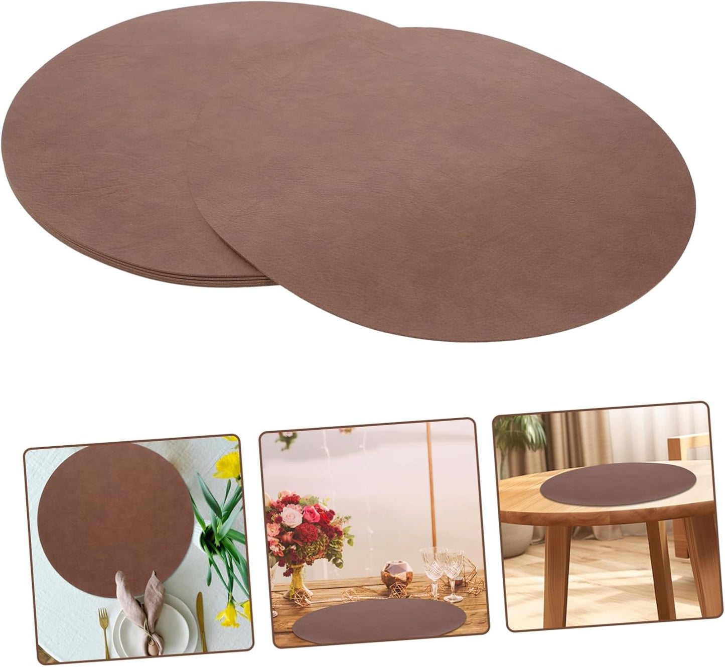 OSOLADY 6pcs Round Faux Leather Placemats Washable Pu Mats for Dining Kitchen Easy Maintenance Stylish Tabletop Protector