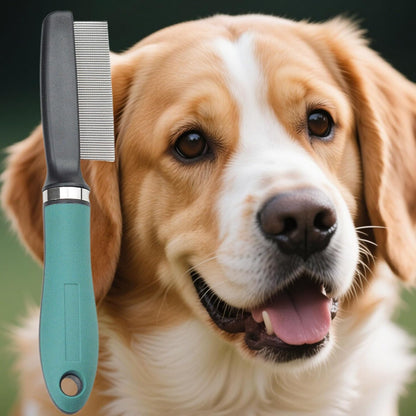 Cat Flea Comb, Professional Grooming Brush, Stainless Steel Pet Comb, Tooth Design, Multifunctional Detangling Tool, Daily Care for Cats & Puppies, 10,59 x 3,15 x 1,18 Inches, Green