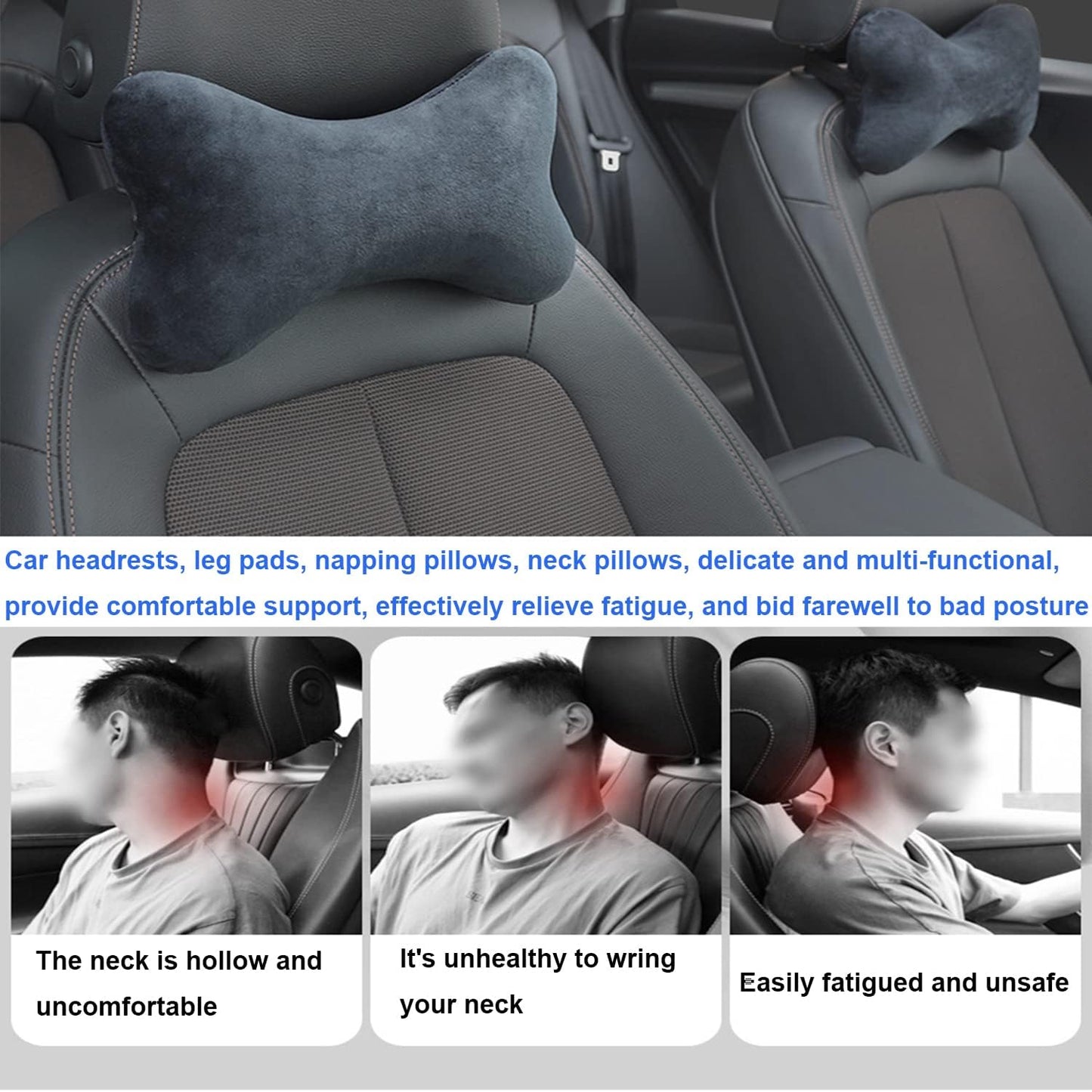 Car Neck Pillow(2 Pack), Softness Car Memory Headrest Pillow, Comfort Breathable Car Neck Support Pillow with Removable Cove for Relieve Fatigue Pain/Comfortable Ergonomic Design