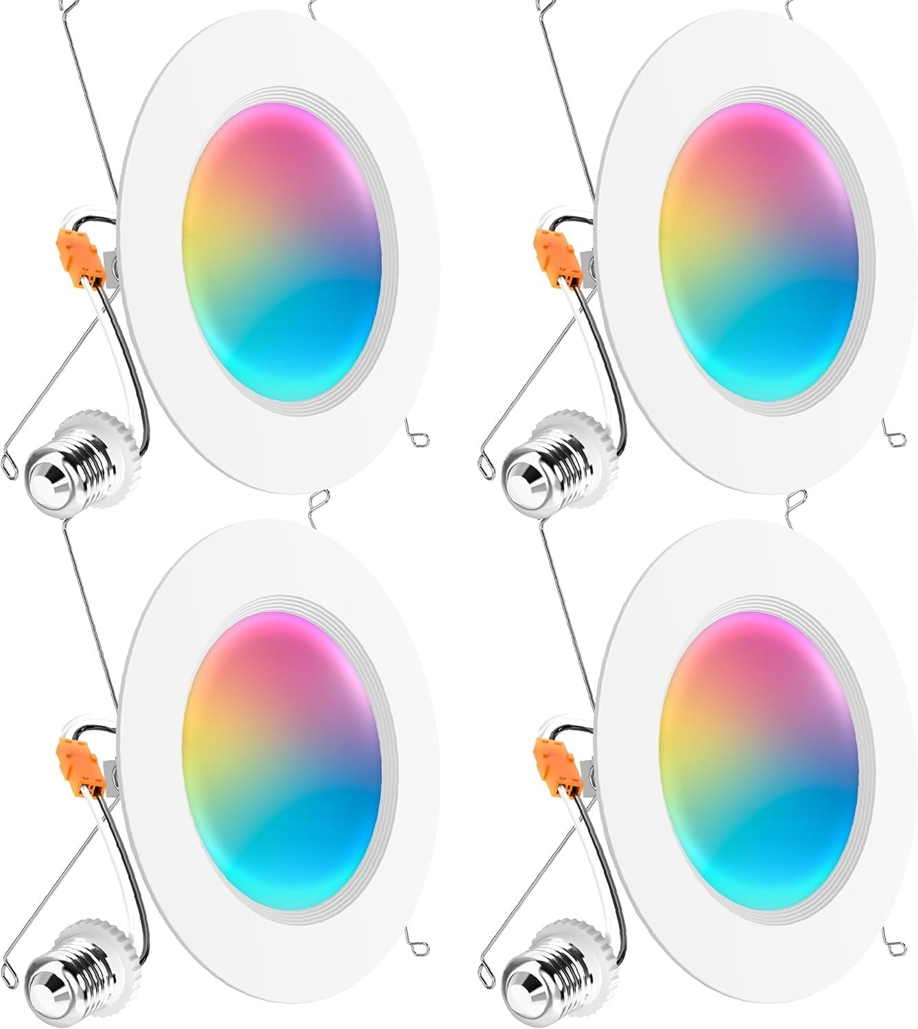 Sunco 4 Pack LED Recessed 6 Inch, Smart RGBW Color Changing Can Lights, High Brightness 1200 LM, 14W, Retrofit Installation, Compatible with Amazon Alexa & Google Assistant - UL.