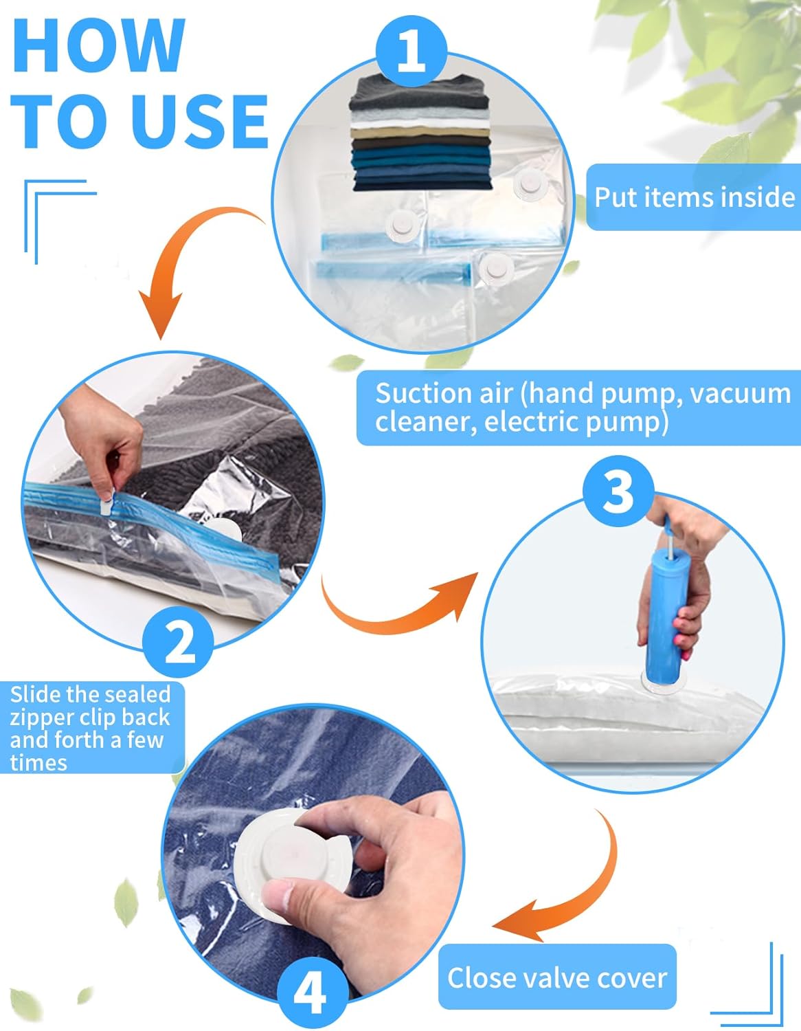 9 Packs Vacuum Compression Storage Bags with Travel Hand Pump, Space Saver Sealer Bags for Clothes, Bedding, Pillows, Scarfs, Blankets Storage, Multifunctional Vacuum Sealer Airtight Organization Bags