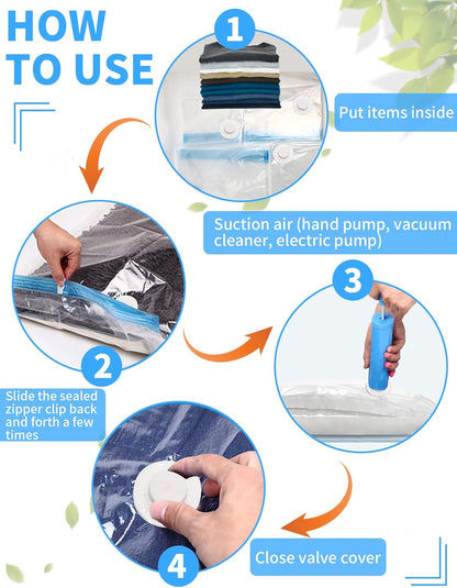 9 Packs Vacuum Compression Storage Bags with Travel Hand Pump, Space Saver Sealer Bags for Clothes, Bedding, Pillows, Scarfs, Blankets Storage, Multifunctional Vacuum Sealer Airtight Organization Bags
