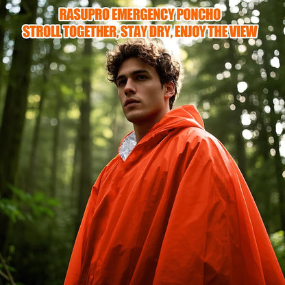 Rasupro 4 Pack Emergency Ponchos with Thickened Mylar Blanket Lining, Windproof, Waterproof, and Thermal Orange Survival Ponchos - Perfect for Outdoor Rescue, Family Camping Gear, Car Emergency Kits,