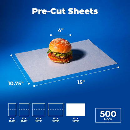 Fit Meal Prep [500 Pack] 15 x 10.75" Wax Paper Sheets for Food, Interfolded Precut Deli Paper, Pop Up Grease-Proof Sandwich Paper Wraps, Waterproof for Lunch, Food Basket, Microwave Cover, BBQ