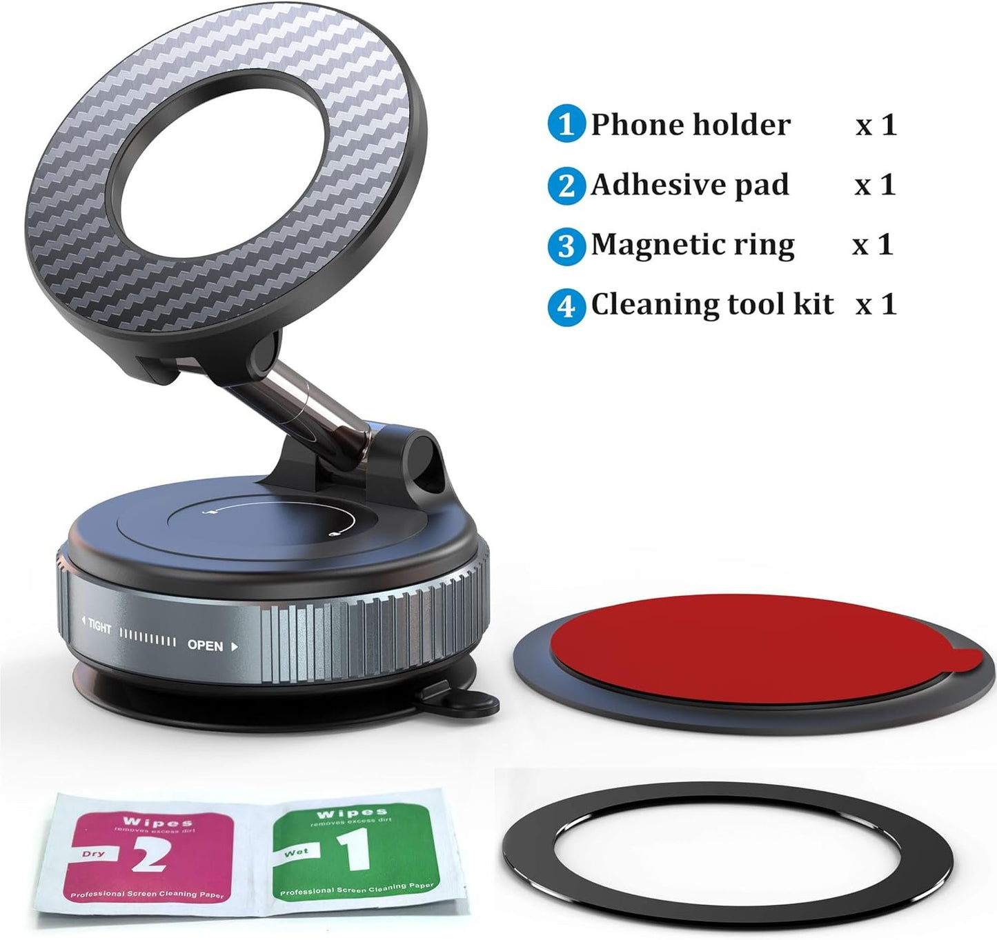 PlusAcc Vacuum Magnetic Car Phone Holder - Suction Cup Phone Mount 360° Rotatable Foldable Portable Strong Magnet Stand for iPhone 16/15/14/13 & Samsung in Gym, Mirror,Smooth Surface, All Vehicles