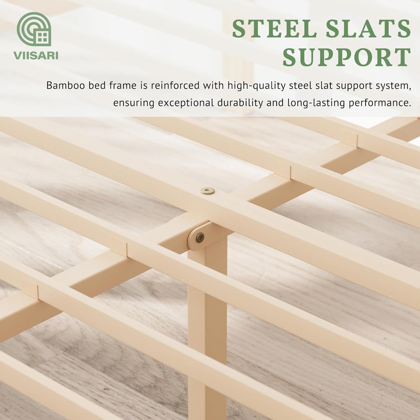 Viisari Bamboo Wood Queen Bed Frame with Headboard and Footboard, 10 Inch Platform Bed Frame Queen Size No Box Spring Needed with Steel Slats, Solid Foundation, Easy Assembly, Ample Under-Bed Storage