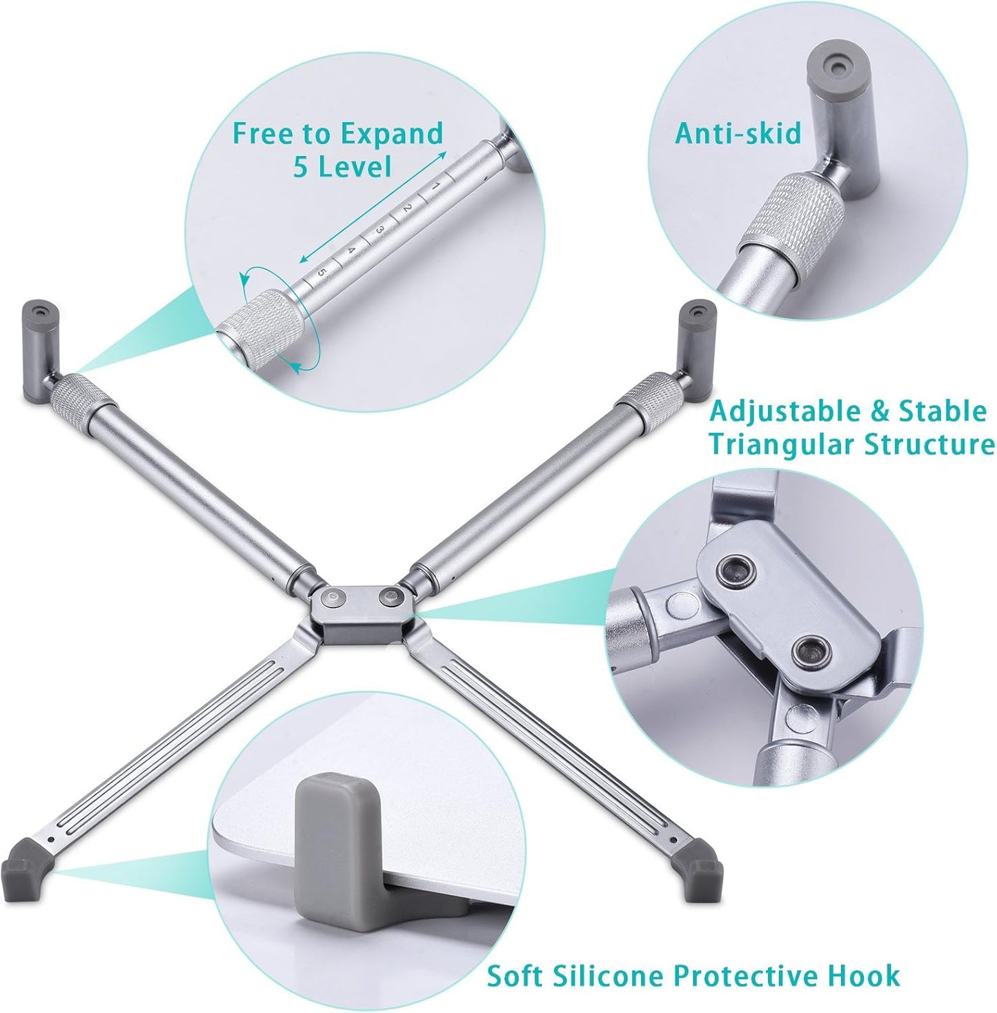 JUBOR Laptop Base Stand for MacBook Pro Computer Lap Notebook, Adjustable Laptop Riser Cooling Aluminium Ventilated Portable Foldable Ergonomic Holder for 12" 13" 15" 17" Screen