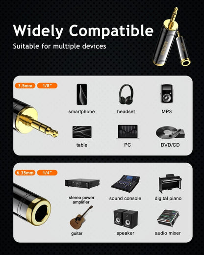 ANDTOBO 1/4'' to 3.5mm Stereo Pure Copper Headphone Adapter, 1/8'' Plug Male to 1/4''（6.35 mm） Jack Female Stereo Adapter for Headphone, Amp Adapter, Black 1-Pack
