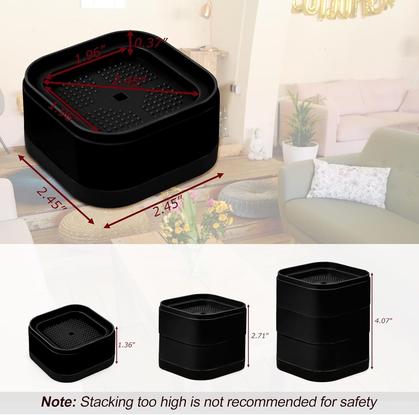 Kvoike 12 Pack Furniture Risers, Adjustable Bed Risers Heavy Duty Stackable Bed Raisers for Table Desk Couch Chair Sofa Cabinet Bed Legs Lift Height 1" (12, Black-2)