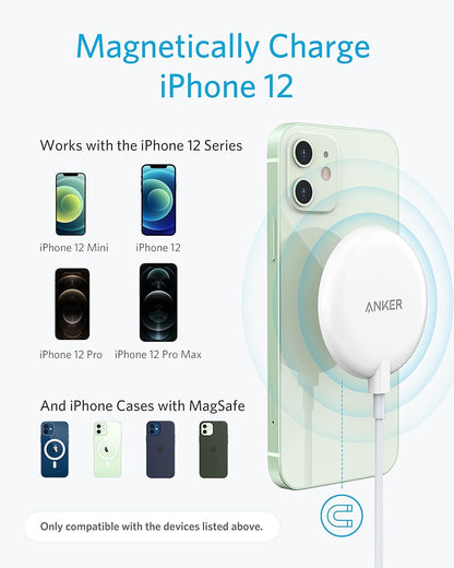 Anker PowerWave Magnetic Wireless Chargers 5 ft Built-in USB-C cable, compatible with Magsafe for iPhone 16/15/14/13 series