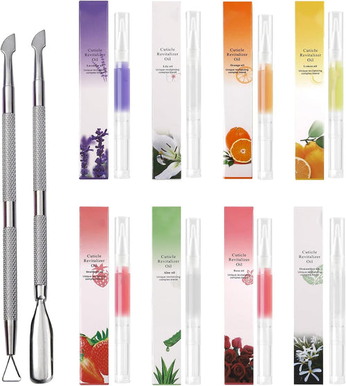 Cuticle Oil for Nails Pen, Nail Care Pen, Nail Care Oil Pen Nourishing, Cuticle Revitalizer Nail Oil Pen Moisturizing Repair Cuticle, 8pcs with Steel Push Armature Oil