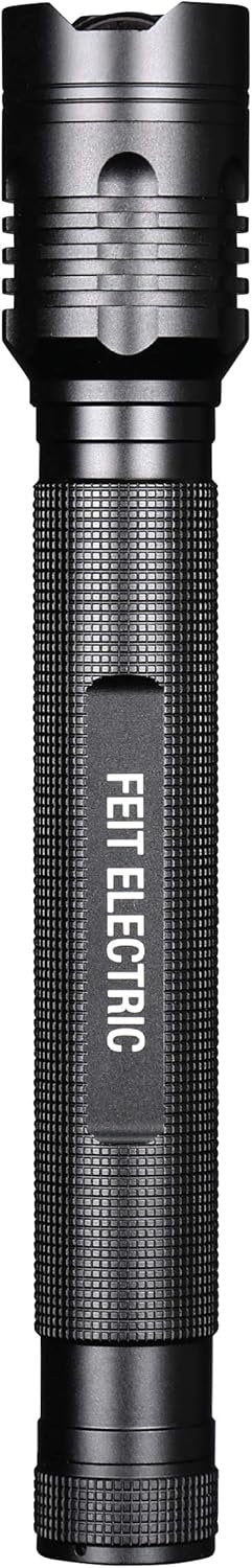 Feit Electric LED Tactical Flashlight - Aluminum Alloy - Zoomable Strike Bezel; Illuminate up to 1,000 feet - Adjustable Brightness 600 to 1700 Lumen | Requires 4-C Batteries