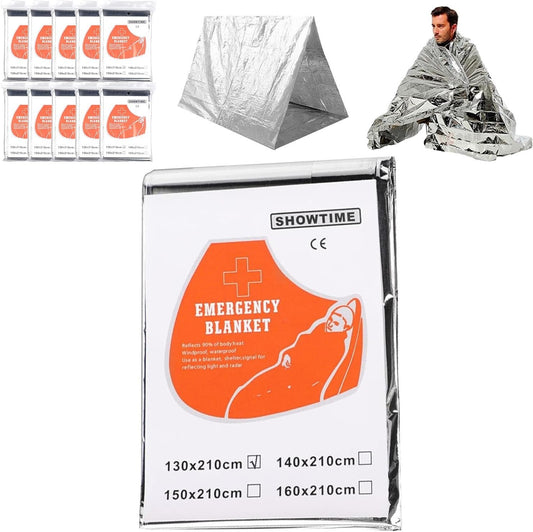 10 Pcs Emergency Blanket, Mylar Thermal Blanket, Use As Life Tent, Survival Shelter, Survival Tarp, 130 * 210cm Aluminum Film Poncho, Reusable Space Shelter, for Camping