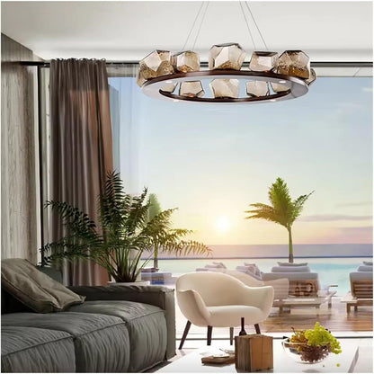 Modern Round Chandeliers for Living Room Restaurant Bedroom Pendant Lamps Creative Rock Glass Hanging Light Decoration Indoor Lighting Hanging Light Fixtures