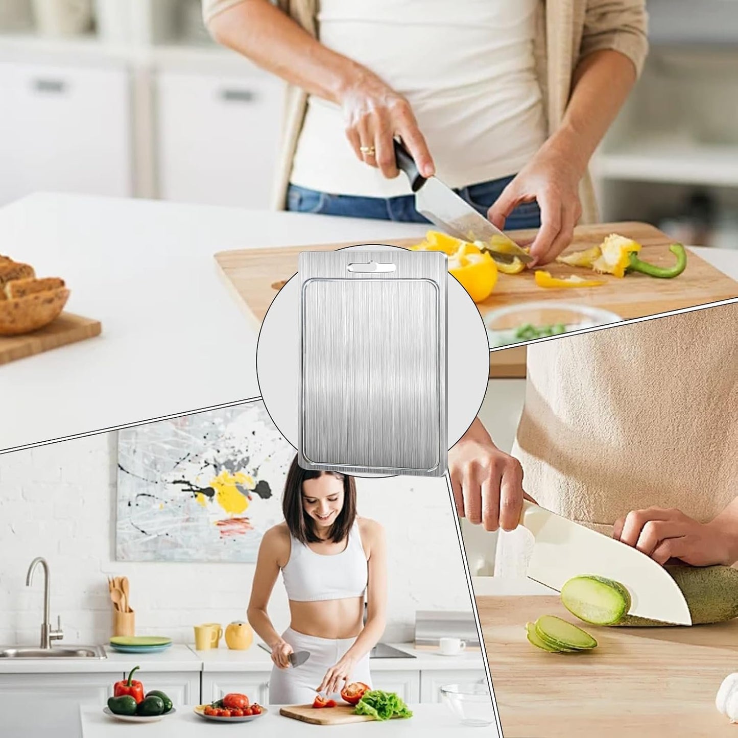 Chopping Board - Stainless Steel Cutting Board | Fruit Cutting Block | Double Sided Metal Chopping Plate | Non-Slip Slicer Pad | Fruit Cutting Block | Kitchen Baking Tool for