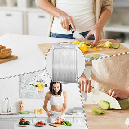 Chopping Board - Stainless Steel Cutting Board | Fruit Cutting Block | Double Sided Metal Chopping Plate | Non-Slip Slicer Pad | Fruit Cutting Block | Kitchen Baking Tool for