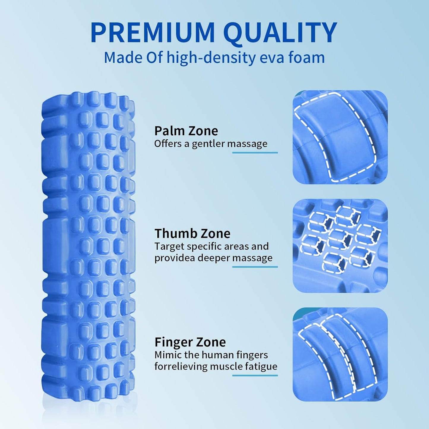 oolong High-Density Foam Roller for Deep Tissue Massage, Muscle Recovery & Myofascial Release – Portable Gym, Yoga, Fitness Therapy Roller for Back, Legs, Shoulders (Blue)