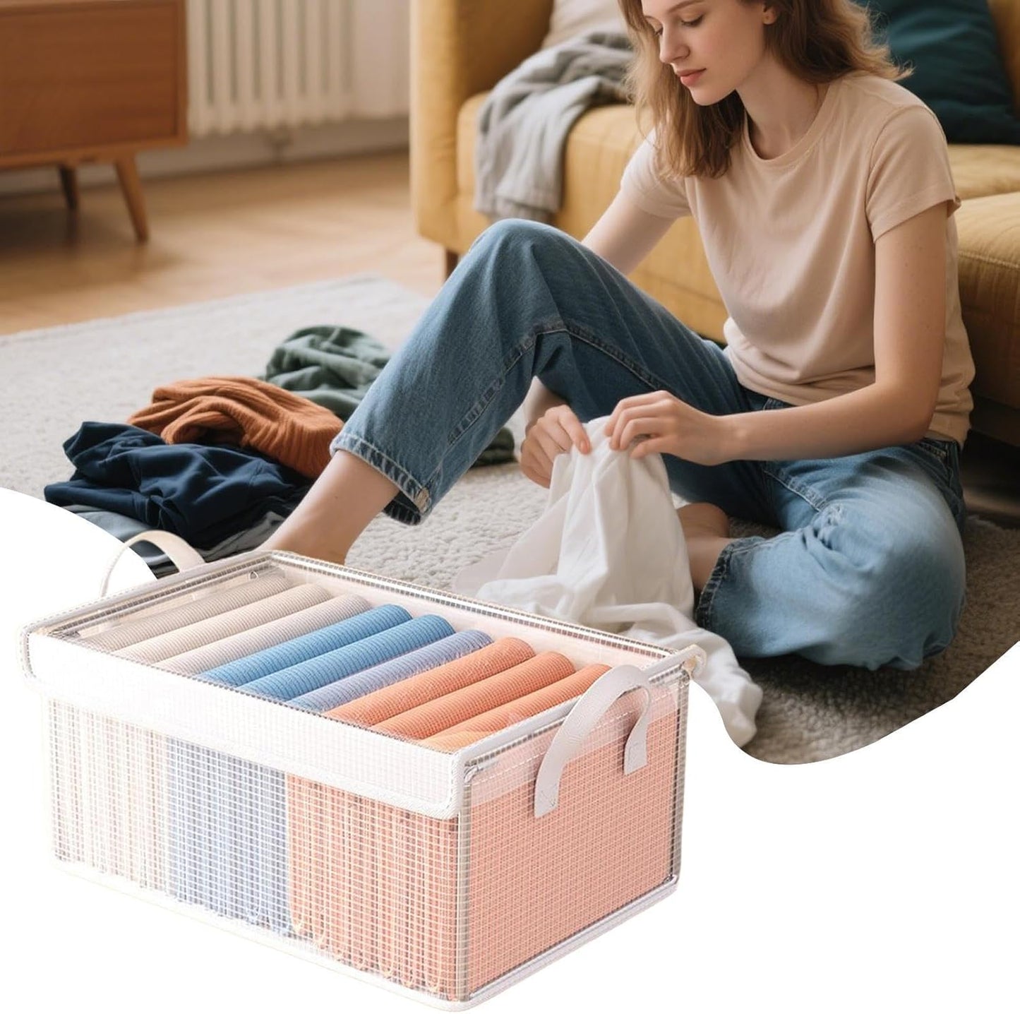 Rissunkv Blanket Organizer - Decorative Closet Organizers,Transparent Space-Saving Multi-Functional Stackable Container Box for Laundry Travel Packing Bedroom Closet Organization Clothing Moving House