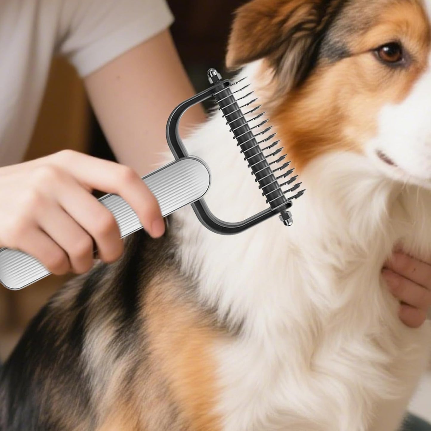 Dematting Comb, Shedding Brush, Grooming Tool, Double-Sided Teeth Design, Comfortable Ergonomic Handle, Pet Hair Detanglers for Dogs and Cats, 6.89x3.86x0.98 Inches