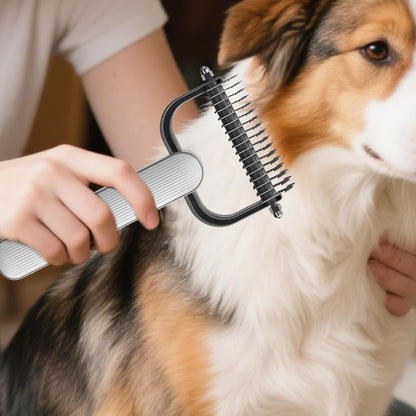 Dematting Comb, Shedding Brush, Grooming Tool, Double-Sided Teeth Design, Comfortable Ergonomic Handle, Pet Hair Detanglers for Dogs and Cats, 6.89x3.86x0.98 Inches