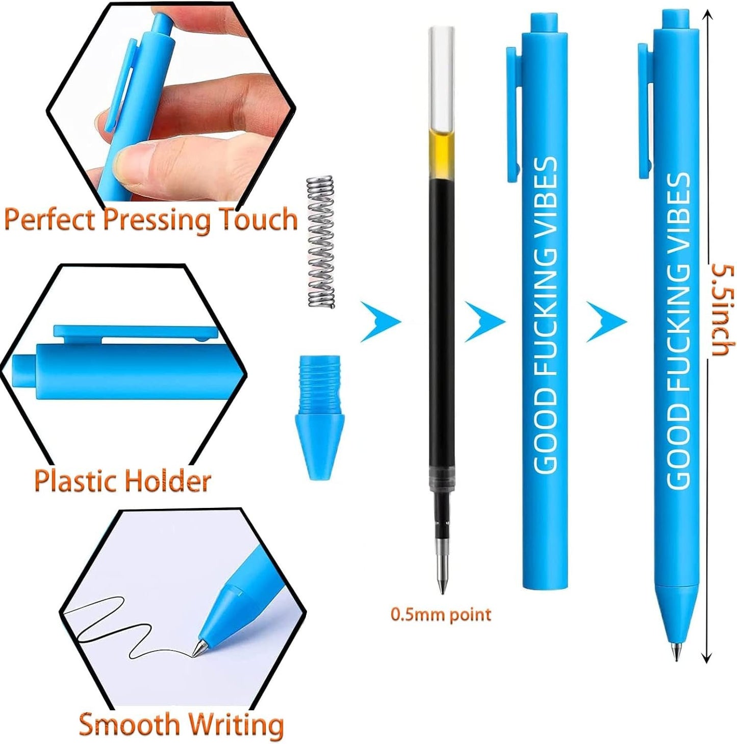 11PCS Funny Pens, Describing Mentality Daily Pen Set, Retractable Pure Color Pastel Gel Ballpoint Pens, 0.5mm Fine Point Ink Pens for Office School Writing Journaling Taking Notes