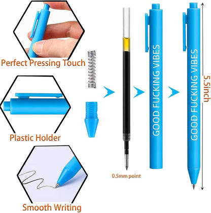 11PCS Funny Pens, Describing Mentality Daily Pen Set, Retractable Pure Color Pastel Gel Ballpoint Pens, 0.5mm Fine Point Ink Pens for Office School Writing Journaling Taking Notes