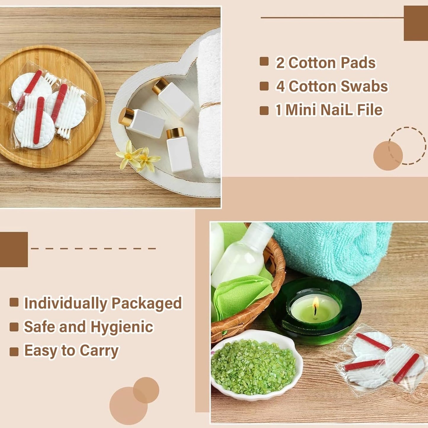 100Pcs Hotel Vanity Set, Individually Wrapped Hotel Amenities Bulk, Disposable Hygiene Kit with Cotton Pads, Cotton Swabs, Nail File for Hotels Makeup Toiletries,Bulk Travel Size Toiletries