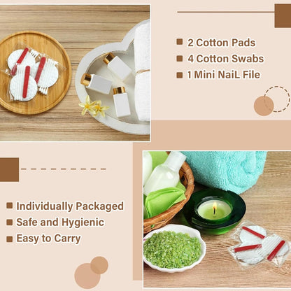 100Pcs Hotel Vanity Set, Individually Wrapped Hotel Amenities Bulk, Disposable Hygiene Kit with Cotton Pads, Cotton Swabs, Nail File for Hotels Makeup Toiletries,Bulk Travel Size Toiletries