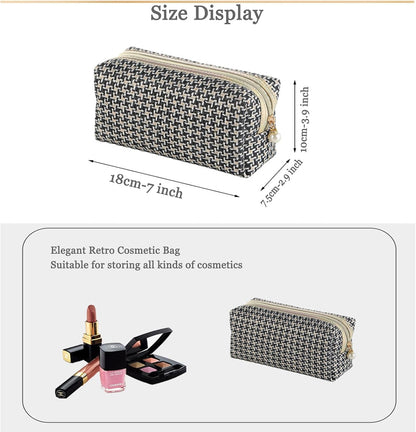 Checkered Makeup Bag for Purse Portable Zipper Make Up Pouch Small Cosmetic Case for Travel Accessories(Black)