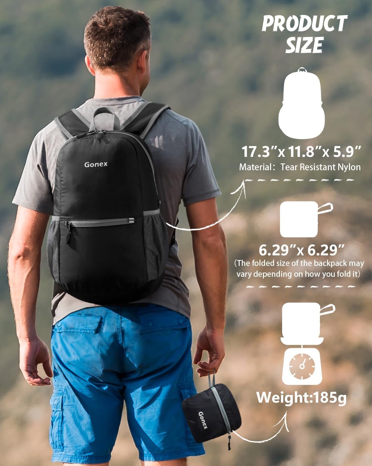 Gonex Ultralight Handy Travel Backpack,Water Resistant Packable Backpack Hiking Daypack Lightweight Foldable Camping Outdoor Travel Cycling School Backpacking 20 Liters 8 Color Choices