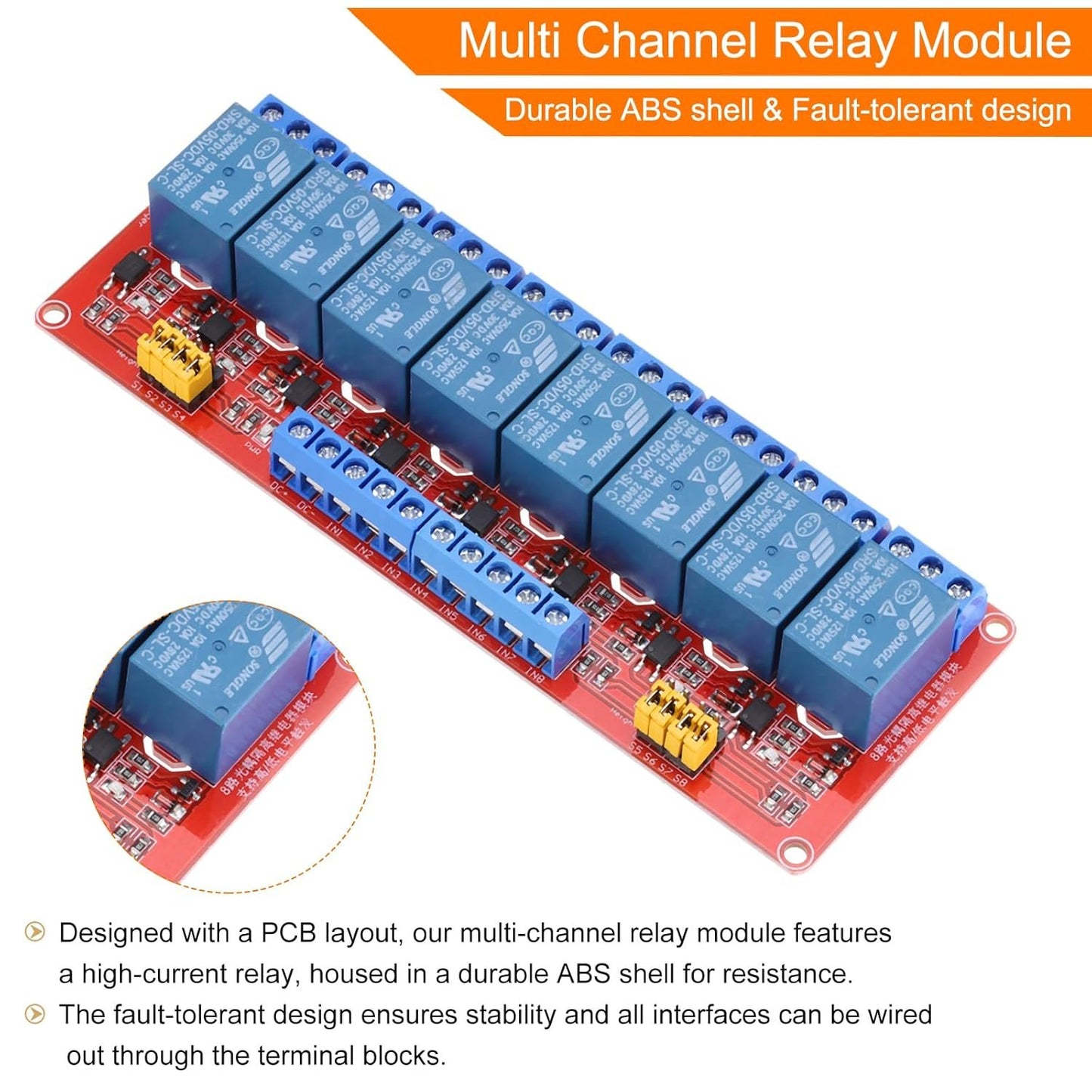 MECCANIXITY DC 5V 8 Channel Relay Module High or Low Level Trigger for Electronics Industrial Home Automation