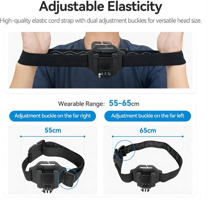 Adaptom° Head Band Holder Cap Clip 2 in 1 Action Cam/Cell Phone Head Harness with Cell Phone Clip for Most Action Cameras and Smartphones