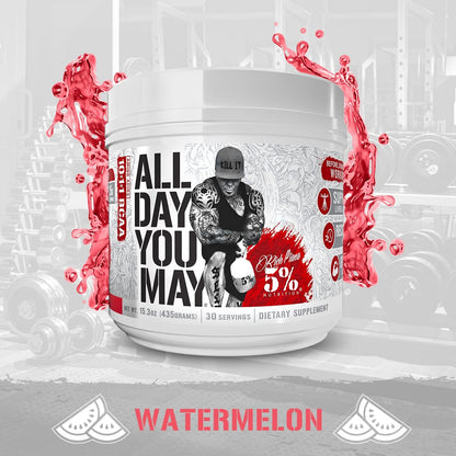 Rich Piana 5% Nutrition All Day You May - Watermelon Flavour -10:1:1 BCAA Post Workout Muscle & Joint Recovery Drink Supplement Powder, Essential Amino Acids, Sugar-Free, 435g, 30 Servings