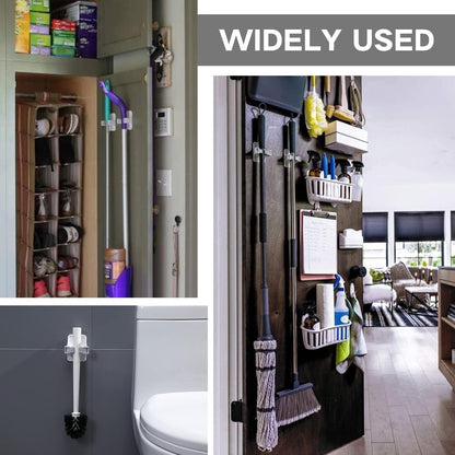 Broom Mop Holder, Multi-Use Gripper, Broom Holder Wall Mount Self Adhesive No Drilling Super Anti-Slip, Durable Mop Grippers for Home, Bathroom, Kitchen, Garden, Garage(2PCS White)