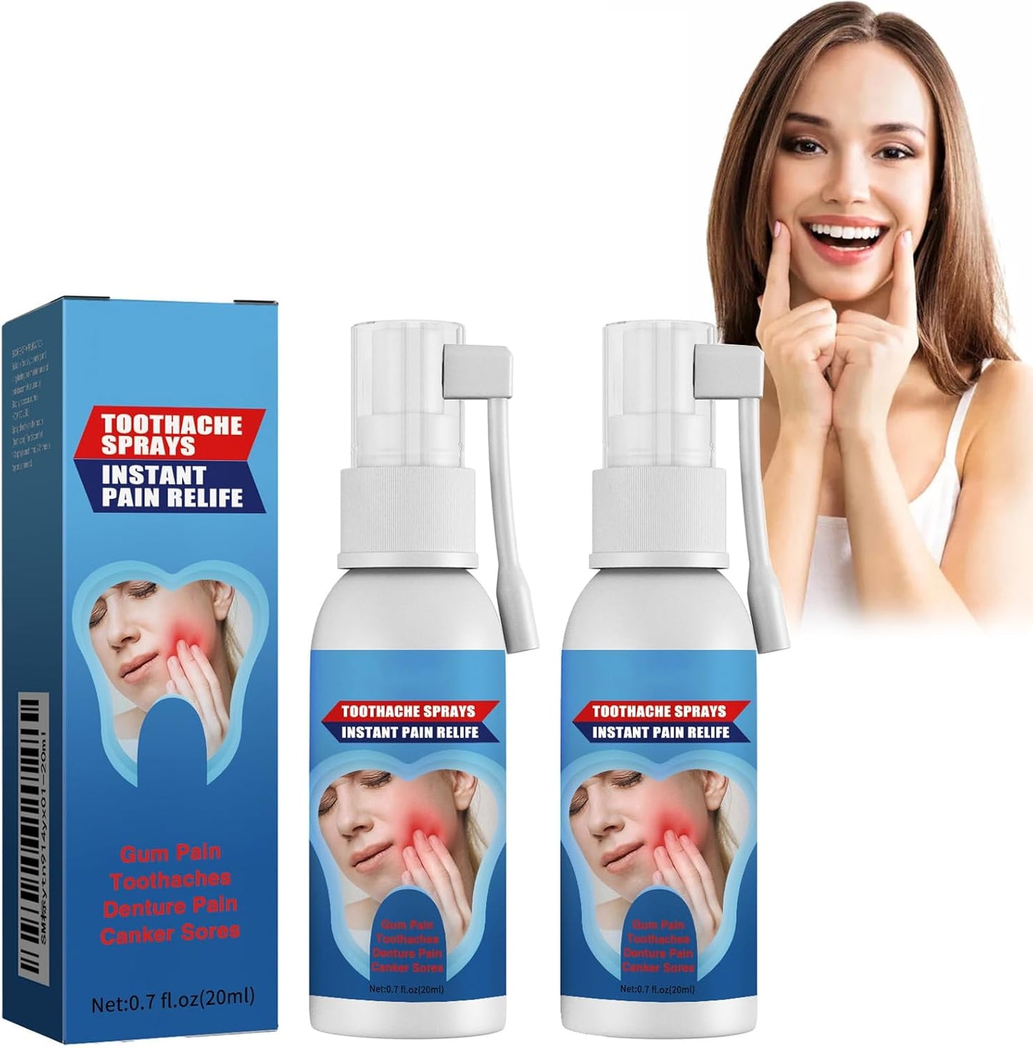 Tkekruh 2PC Dental Analgesic Spray, 20 ml, Toothache Spray, Teeth Treatment Spray, Relieve Pain of Swollen Gums, Caries, Caries and Dental Caries, Whiten and Brighten