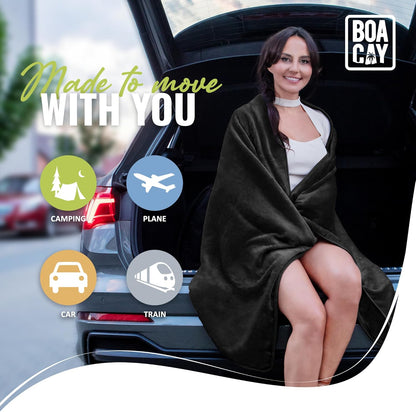 BOACAY Soft & Warm Travel Blanket for Airplane & Car - Long Flight Essential for Women, Men, Kids - Compact Pillow with Luggage Sleeve & Backpack Clip