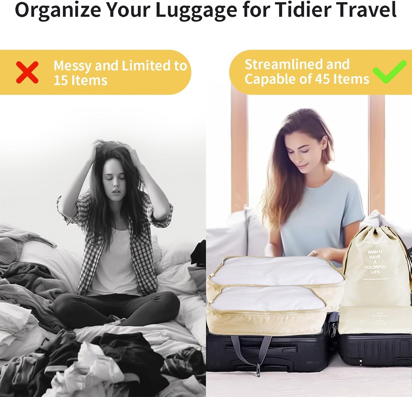 Neween 9PCS Packing Cubes for Suitcases, Travel Luggage Packing Organisers with Shoe Bag & Cosmetic Bag, Waterproof Travel Essential Cube Accessories Clothes Toiletries Storage Pouch (B-Beige)