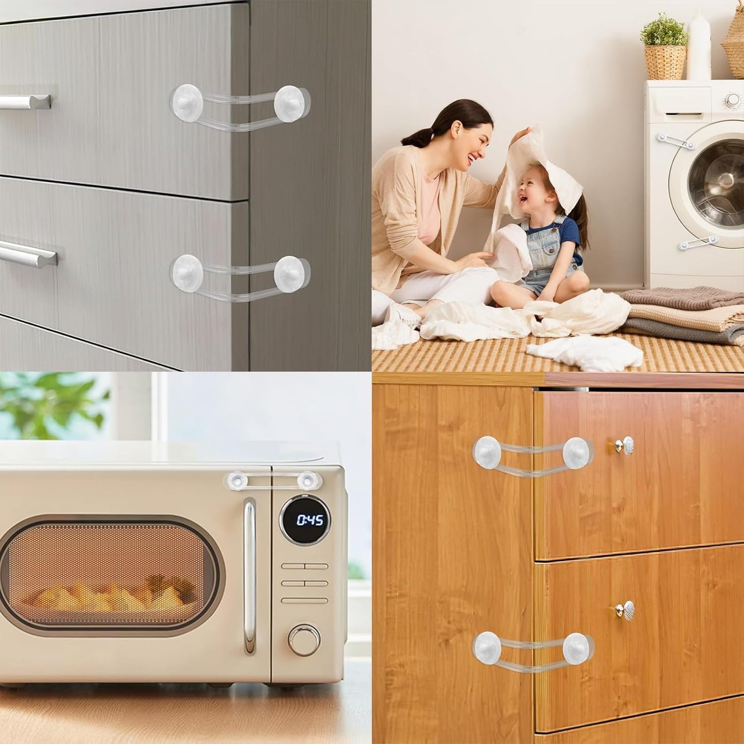 8PCS Child Safety Locks for Cabinets, Transparent Cupboard Door Locks - Easy Install, No Tools Needed - 2 Sizes