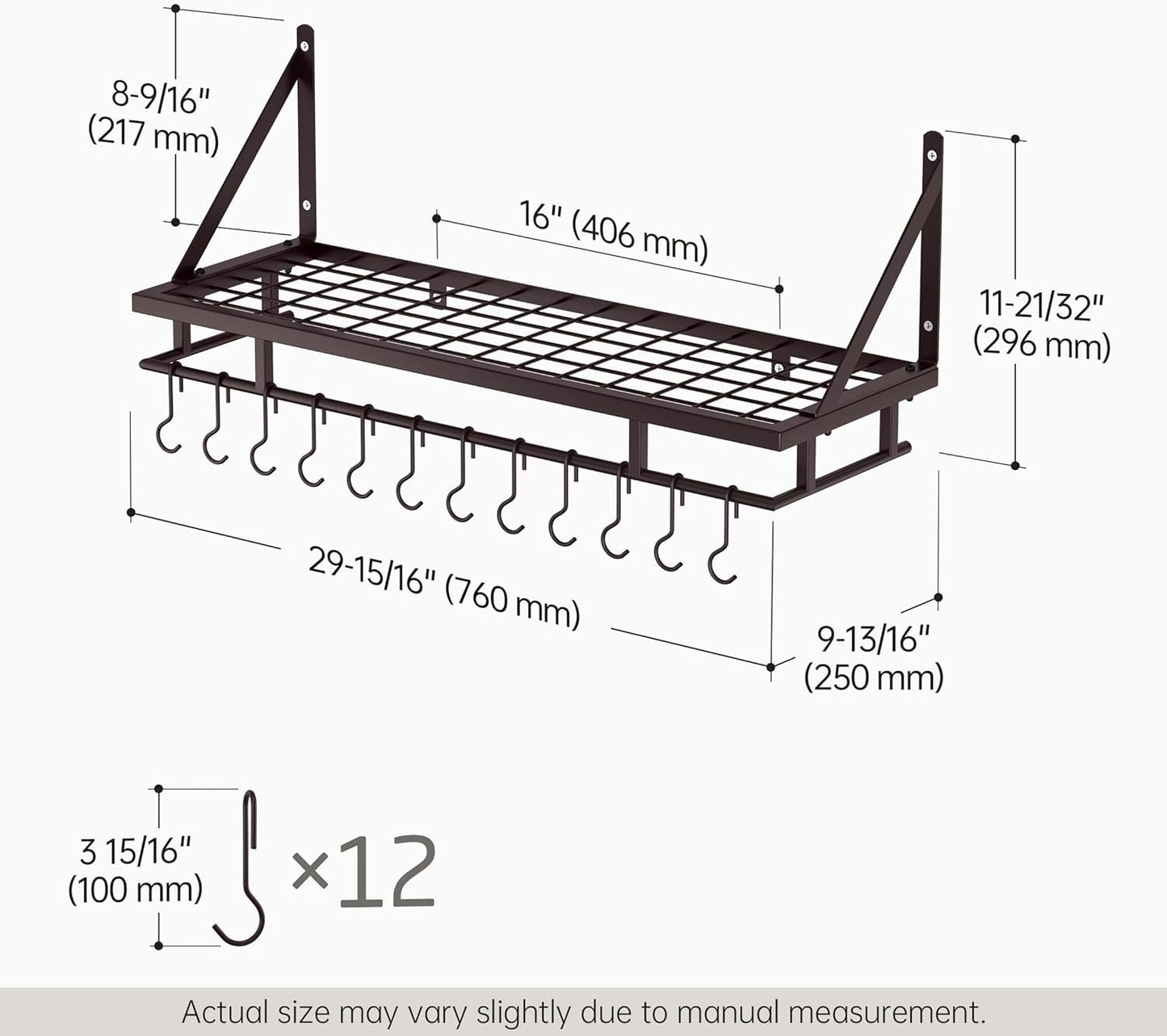 KES 30-Inch Oiled Bronze Pot Rack, Wall Mounted Hanging Pot and Pan Organizer with 12 Sturdy Hooks, Kitchen Wall Hanger Shelves Farmhouse Style, KUR215S75A-OB