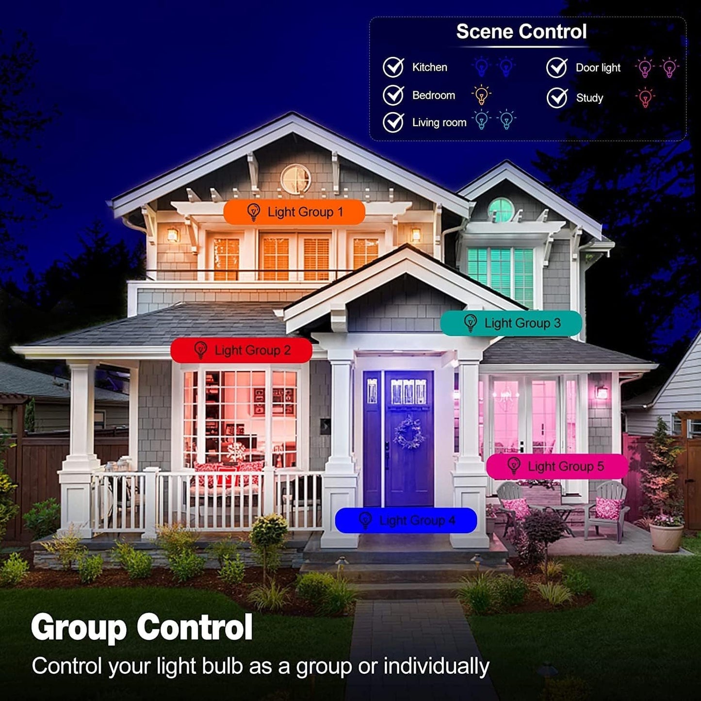 HaoDeng Smart Light Bulbs E27 A60 7W RGBCW WiFi Light Bulb, Dimmable Led Light, Color Changing Light Bulb, Compatible with Alexa, Google Home, 2.4GHz Only, No Hub Required, 60W Equivalent 500LM, 1Pack