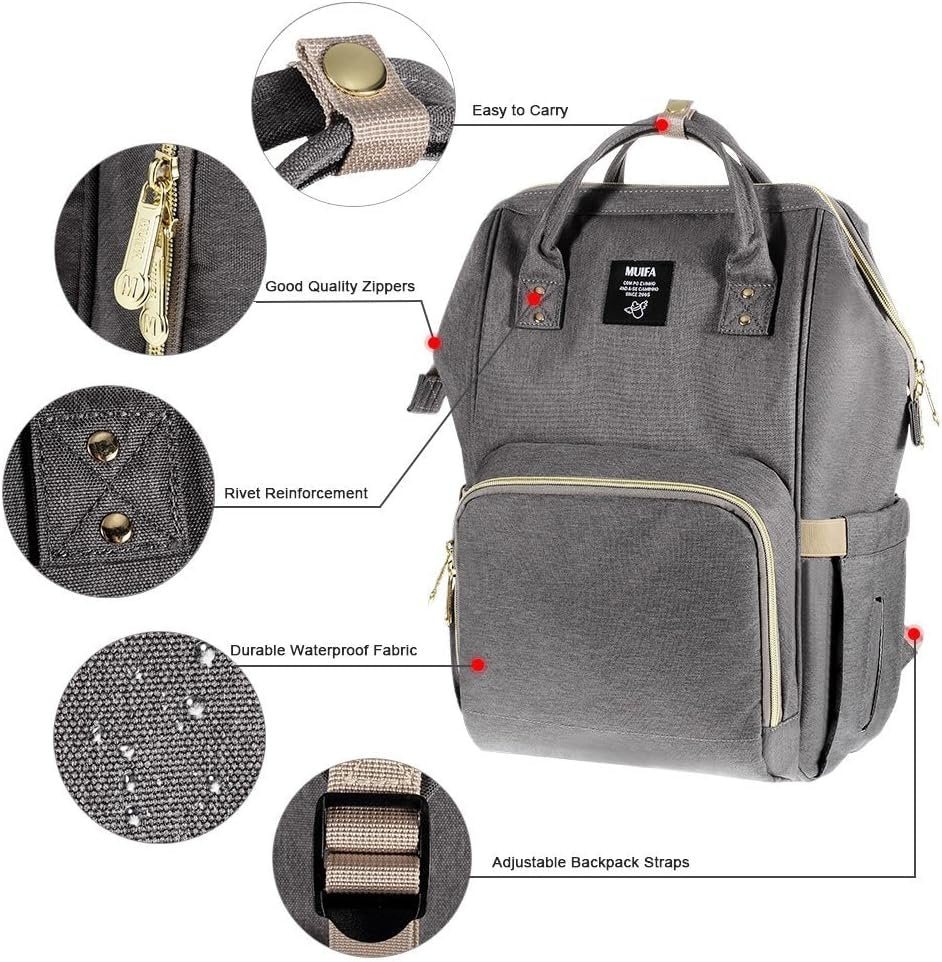 MUIFA Diaper Bag Multi-Function Waterproof Travel Backpack Nappy Bag for Baby Care with Insulated Pockets