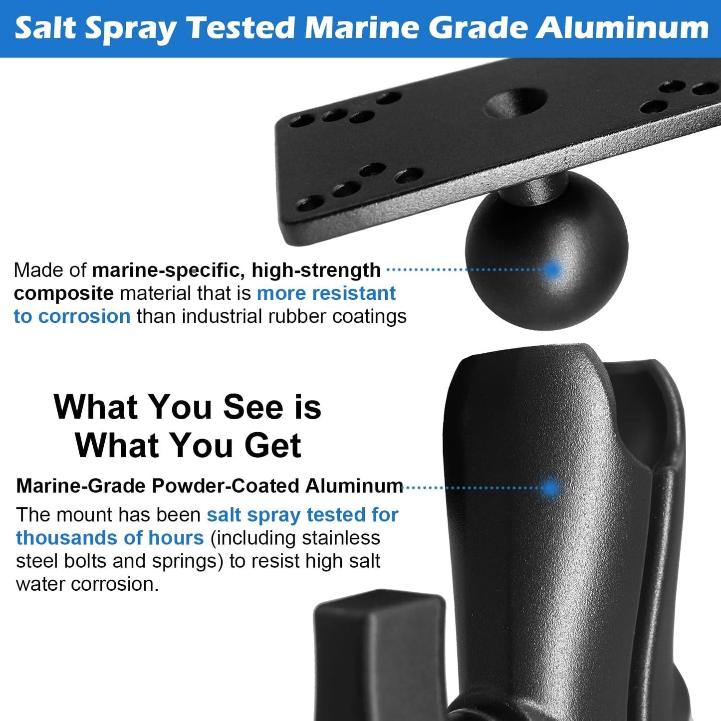 WINDFRD Aluminum 1.5" Ball Fish Finder Mount for Hummingbird Helix 5,7, etc., C Size Universal Marine Electronics Mount, Compatible with RAM, Arkon, iBolt and More