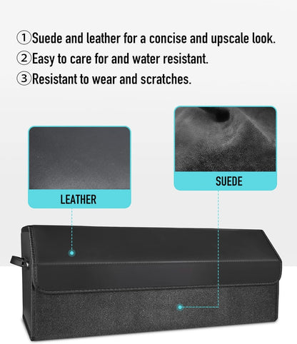 Fyzeoty Car Organizers and Storage - Trunk Organizer for Suv Sedan,Car Leather Box,Extra Large,Magnetic Lid,Collapsible Adjustable Black