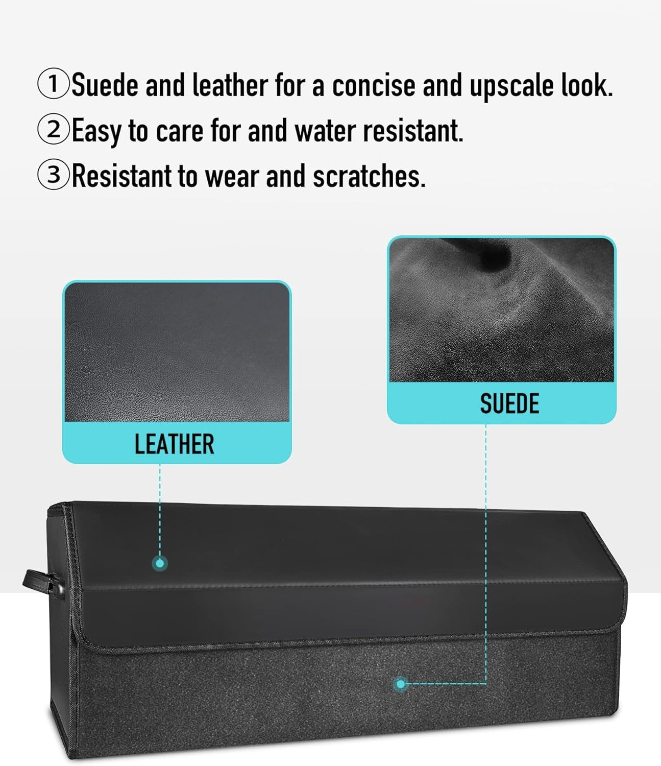 Fyzeoty Car Organizers for Trunk for Suv Sedan, Leather Storage Box,Extra Large,Magnetic Lid,Collapsible and Adjustable