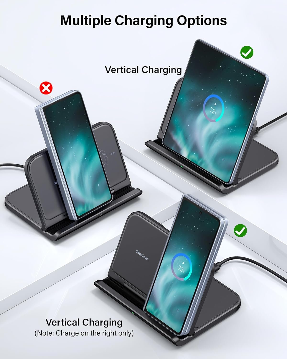 SwanScout Wireless Charger for Samsung Z Fold 6, Foldable Charging Station for Pixel 9 Pro Fold/Galaxy Z Fold 5/4/3/2/1, Wireless Charger Station for Samsung Z Fold Series (No Adapter)