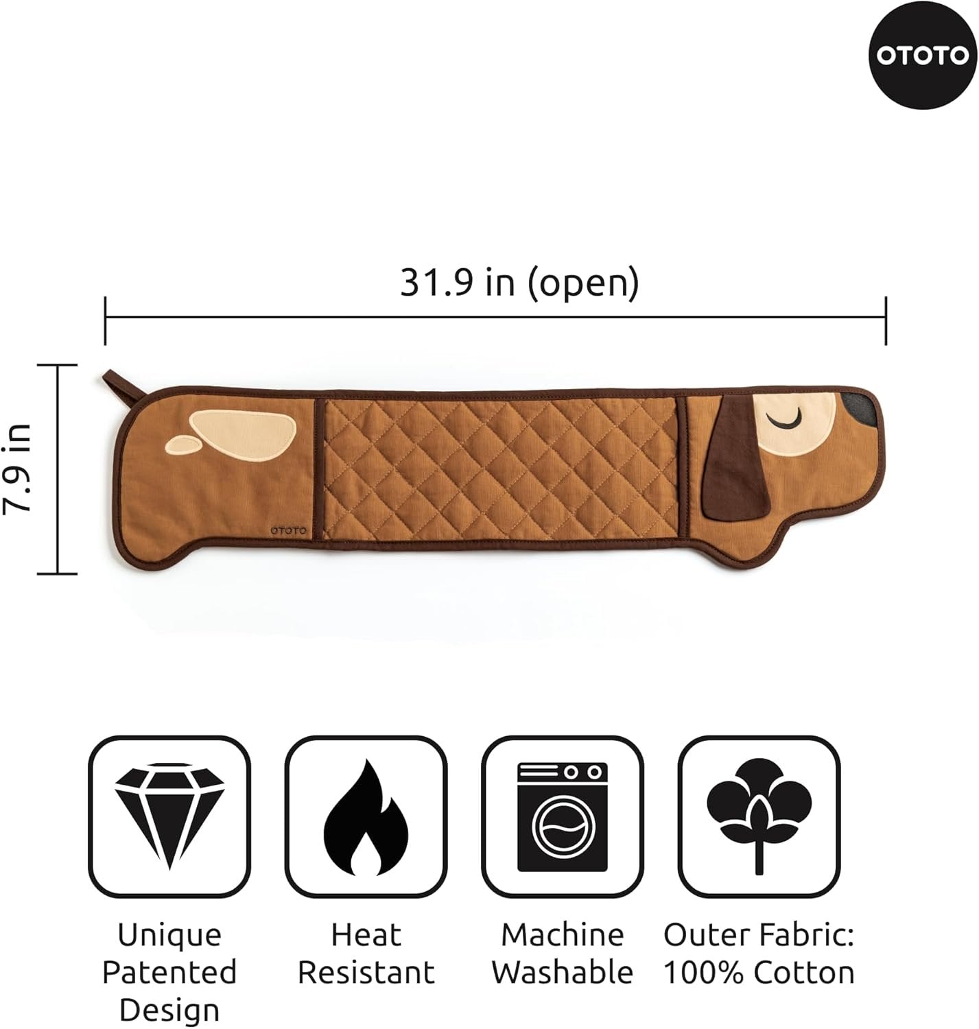 OTOTO Hot-Dog Oven Gloves - Cute, Fun, Dachshund Pattern, Double Heat Resistant, Dog Lovers Gifts, Kitchen Utensils (Brown)