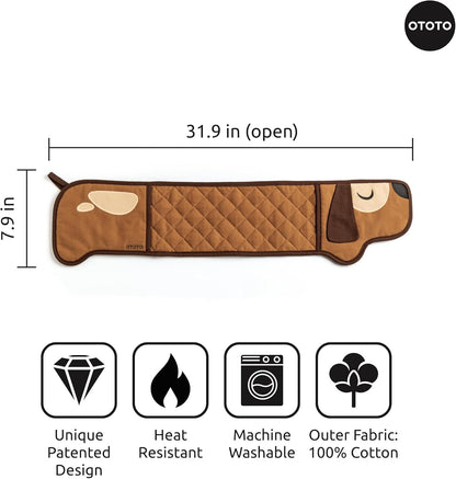 OTOTO Hot-Dog Oven Gloves - Cute, Fun, Dachshund Pattern, Double Heat Resistant, Dog Lovers Gifts, Kitchen Utensils (Brown)