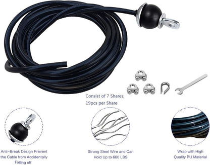 Home Gym Fitness LAT Pulldown Cable Replacement 78/118/ 236 Inch， 6mm Adjustable Length for Pulley System Cable Machine Workout Equipment, Steel Wire Rope with Rubber Stopper Ball